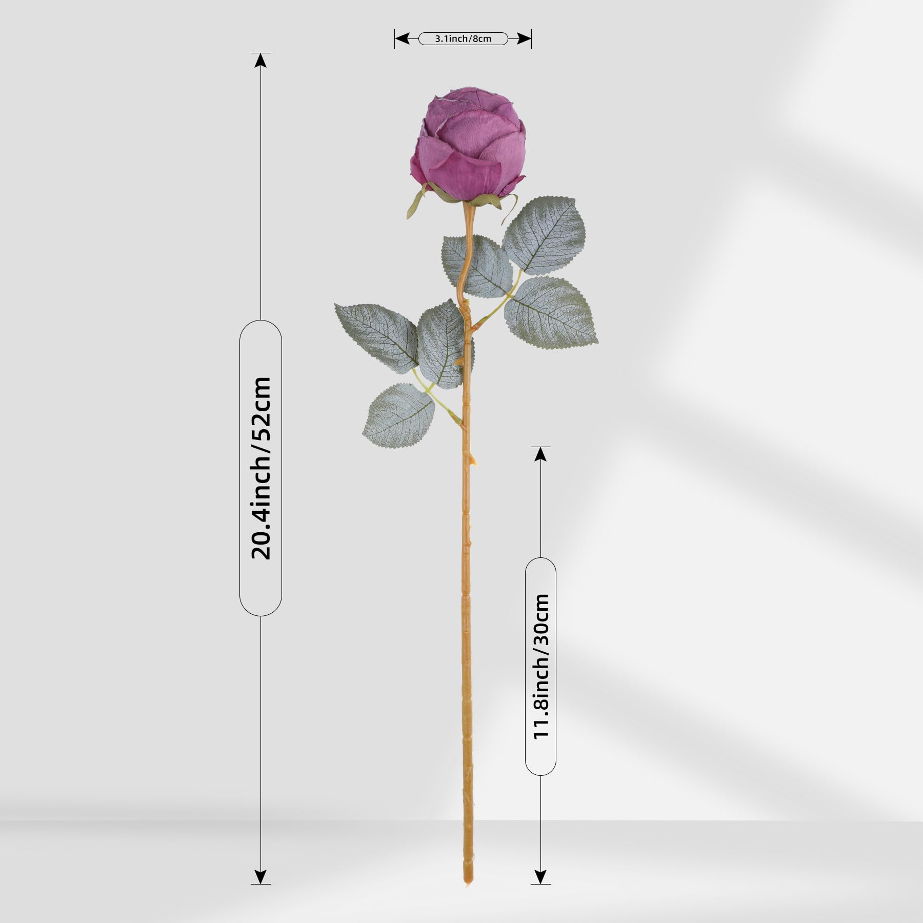 Kisflower Artificial Roses Blue Flower, 20 Inch Tall Single Rose Long Stem Fake Flower, Silk Blossom Rose - Image 3