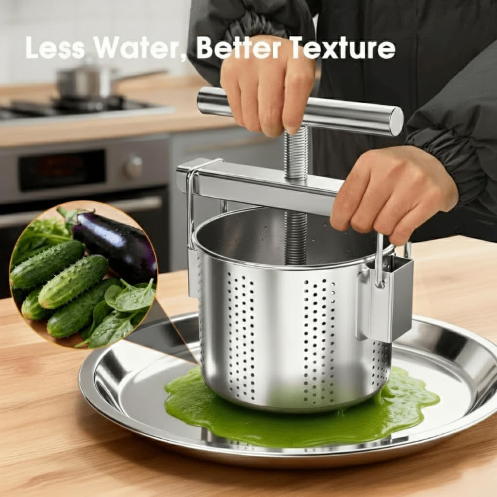 Stainless Steel Manual Vegetable Squeezer-Heavy Duty Cheese & Yogurt Strainer for Removing Excess Liquid from Soft Fruit & Vegetables (Not for Hard Fruits)