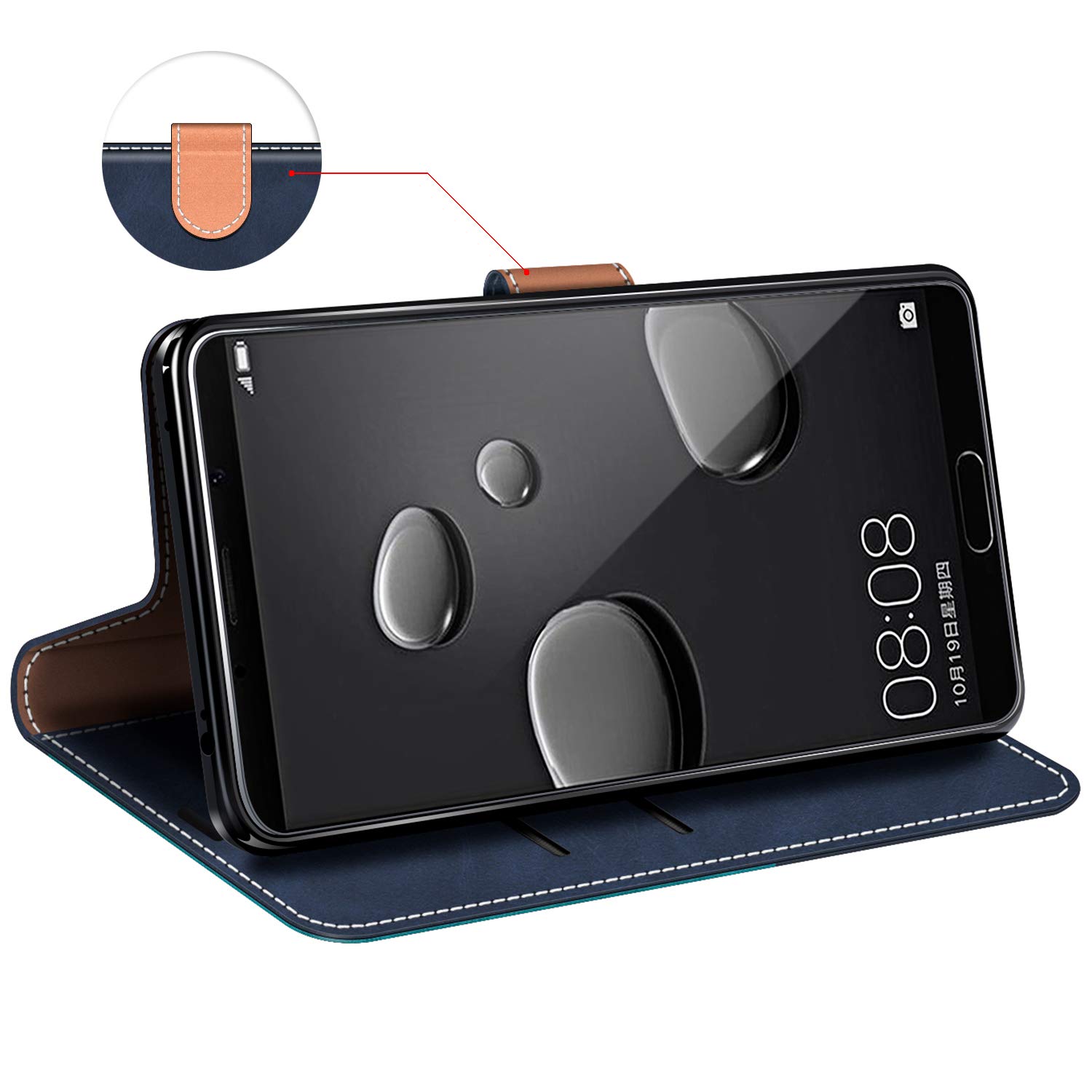 MOBESV Custodia A Libro Per Huawei P10 - Cover In Pelle Con Slot Carte E Supporto, Nero