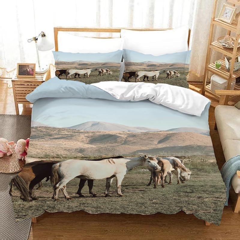 Funda nórdica de caballos para cama 90 de microfibra 155x220cm con almohada