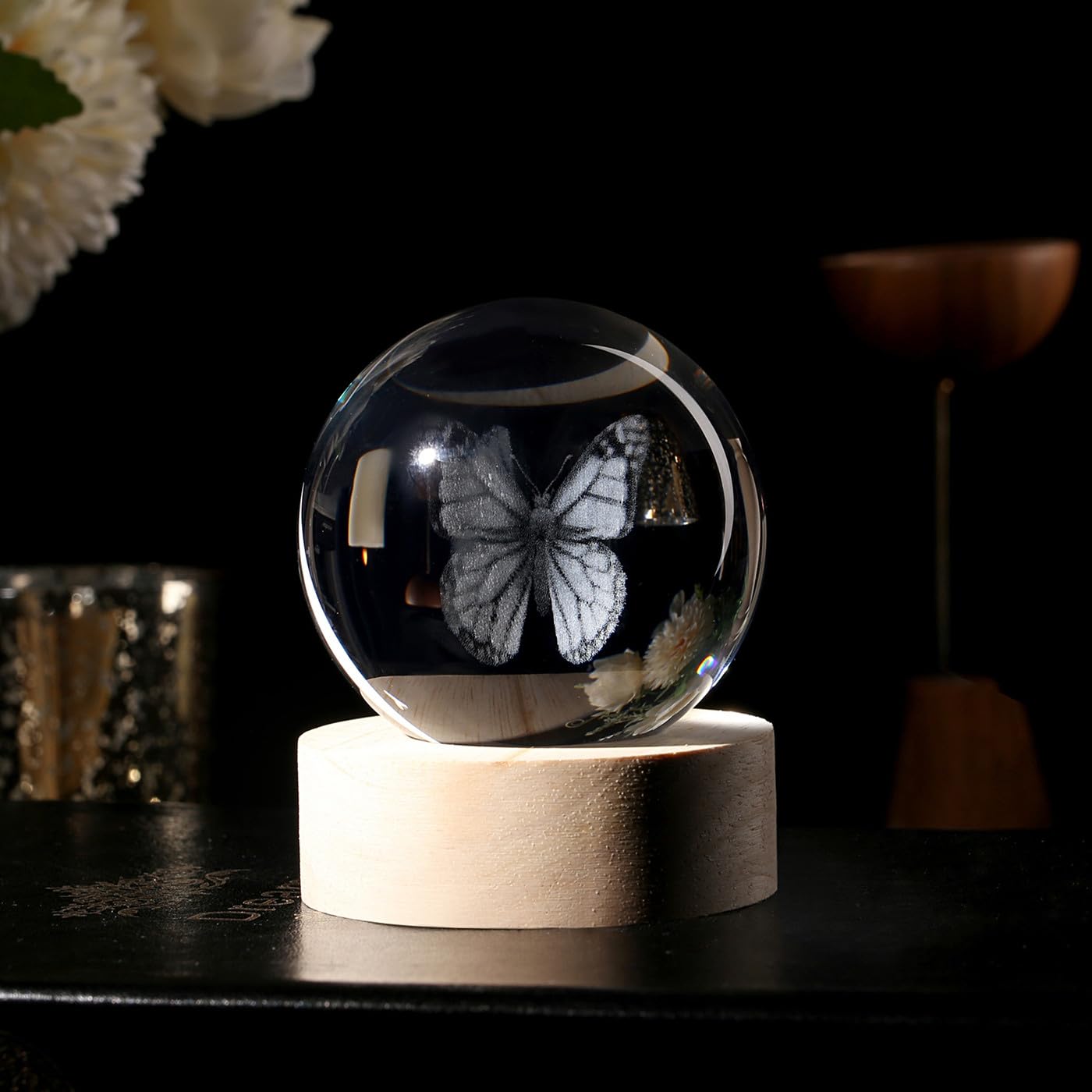 AWARDSEN Butterfly Glass Ornaments Butterfly Gifts for Women 3D Butterflies Paperweight Glass Animals Crystal Ball Butterfly Lamp Decorations Desk Ornament - Image 3