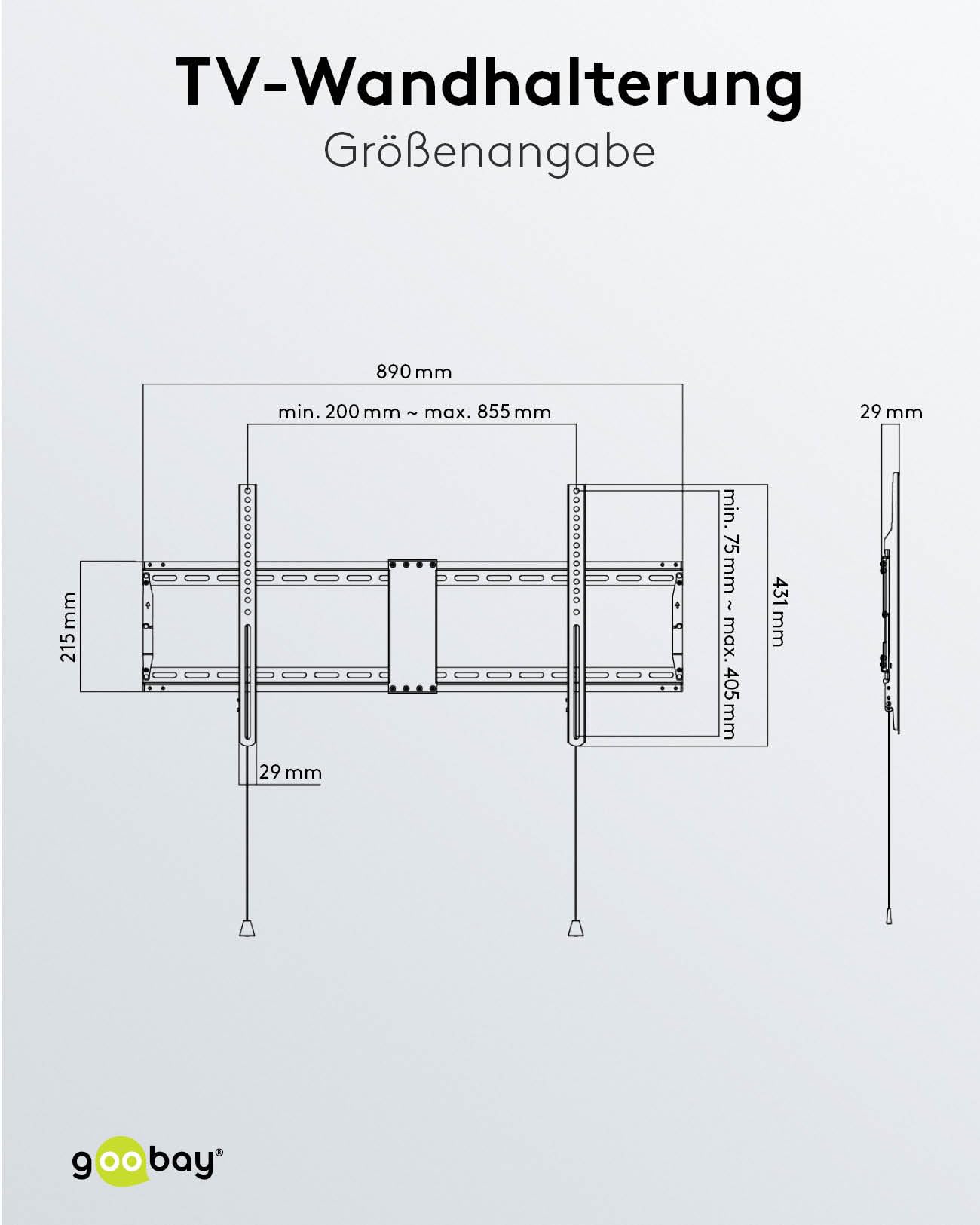 Goobay Wandhalterung 75 Zoll extra flache Halterung für große Fernseher von 43 bis 100“ bis 75Kg max. VESA 800x400 (49742)