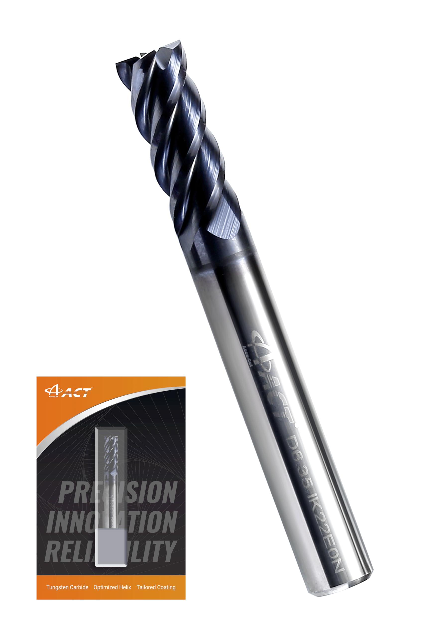 ACCUCUT I4KES 1/4” Carbide Square End Mill - 4 Flute Milling Bit for Steel, Forge Steel, Copper, Alloys & Materials < HRC 50-45 Degree Helix, AlTiCrN Coating CNC Router Bit