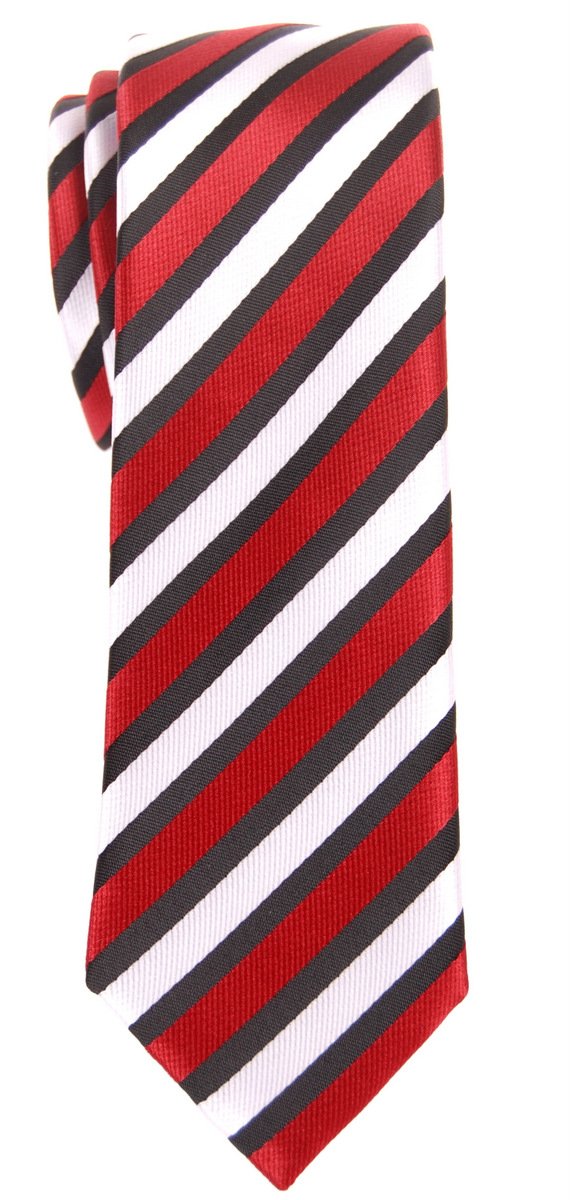 Corbata flaca de microfibra tejida a rayas de tres colores retro, Rojo, negro, blanco