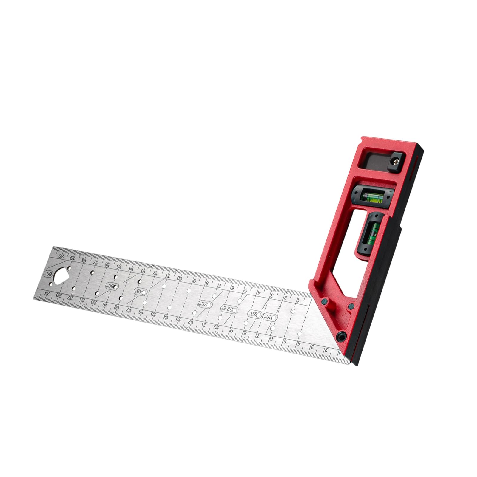 Jiingekk Accurate Carpentry Layout Instrument With Marking, Bubble Indicators, Multiple Hole Designs Right Angled Ruler