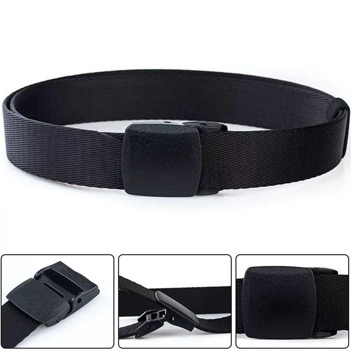Paquete de 2 cinturones de nailon de 1 1/4 pulgadas para hombre, cinturón de trabajo estrecho ligero y amigable con la TSA, Tipo B-negro + gris 6