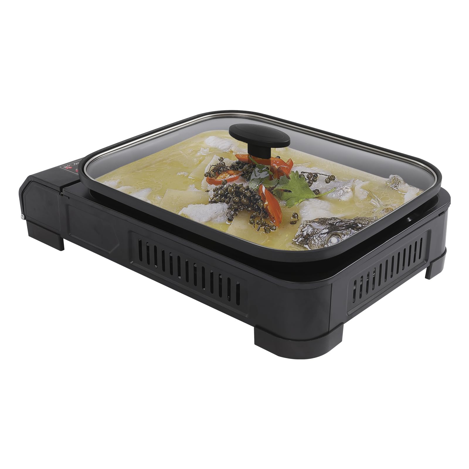 Réchaud de camping à gaz 2 en 1 avec plaque de cuisson piézoélectrique, barbecue portable, couvercle en verre, mallette