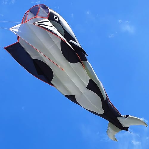 Kaiciuss Cometa Orcas para niños y adultos, cometa de playa grande 3D de una sola línea, enorme cometa suave sin marco, cometa gigante de brisa de