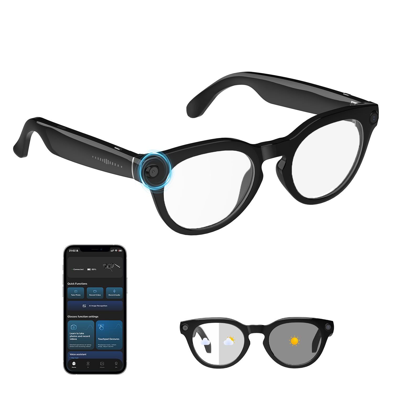 padom AI Smart Glasses with Camera 4K, 1080p HD Video Recording Glasses, 8MP Bluetooth Sunglasses for Men & Women, Al-Powered Wearable Tech, Hands-Free Camera Glasses for Outdoors Travelers/Vloggers