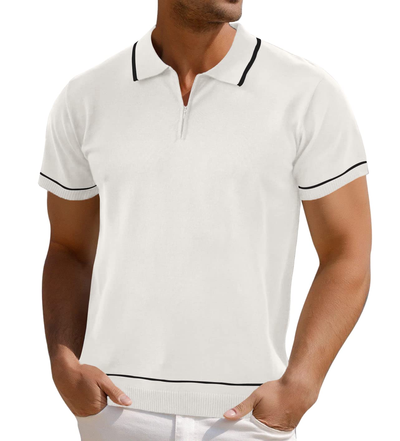 YawYews Mens Casual Polo Shirt Knitted Short Sleeve Summer Polo Retro Golf Shirts