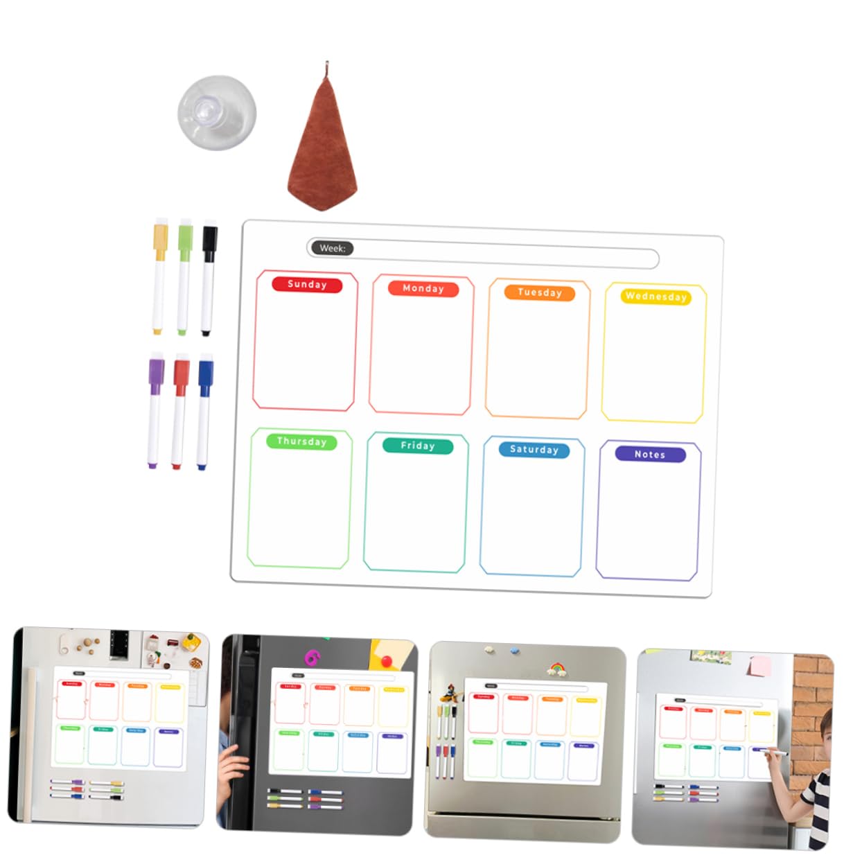 4juegos Tablero Magnético Erasable Para Planificación y Mensual Pizarra De Escritorio y Nevera Incluye Marcadores y Accesorios Para Organización Casa y Oficina