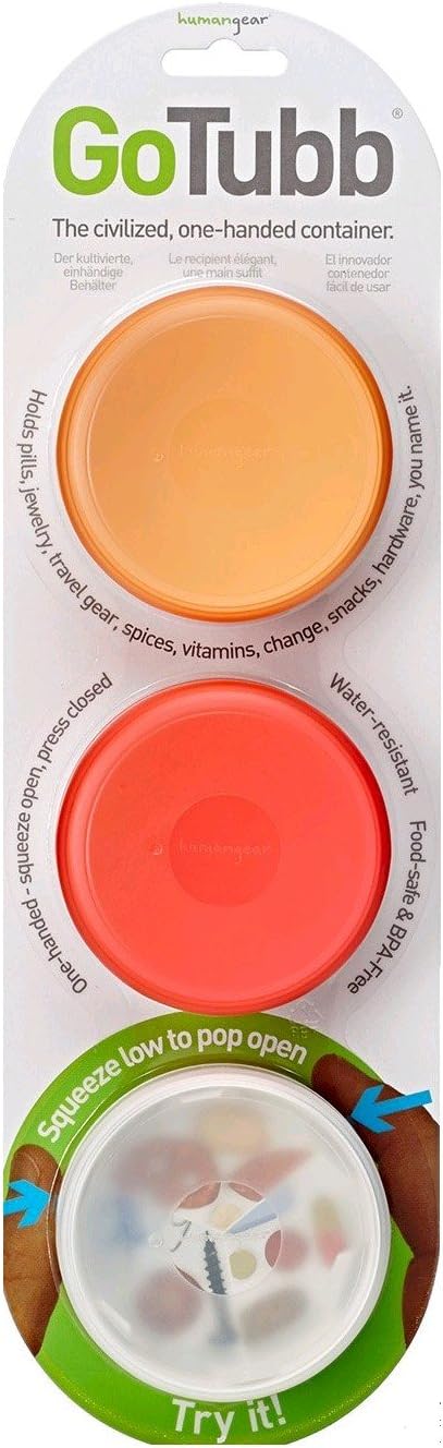 3 Pack Go Tubb One-Handed Container – Medium – Red/Orange/Clear