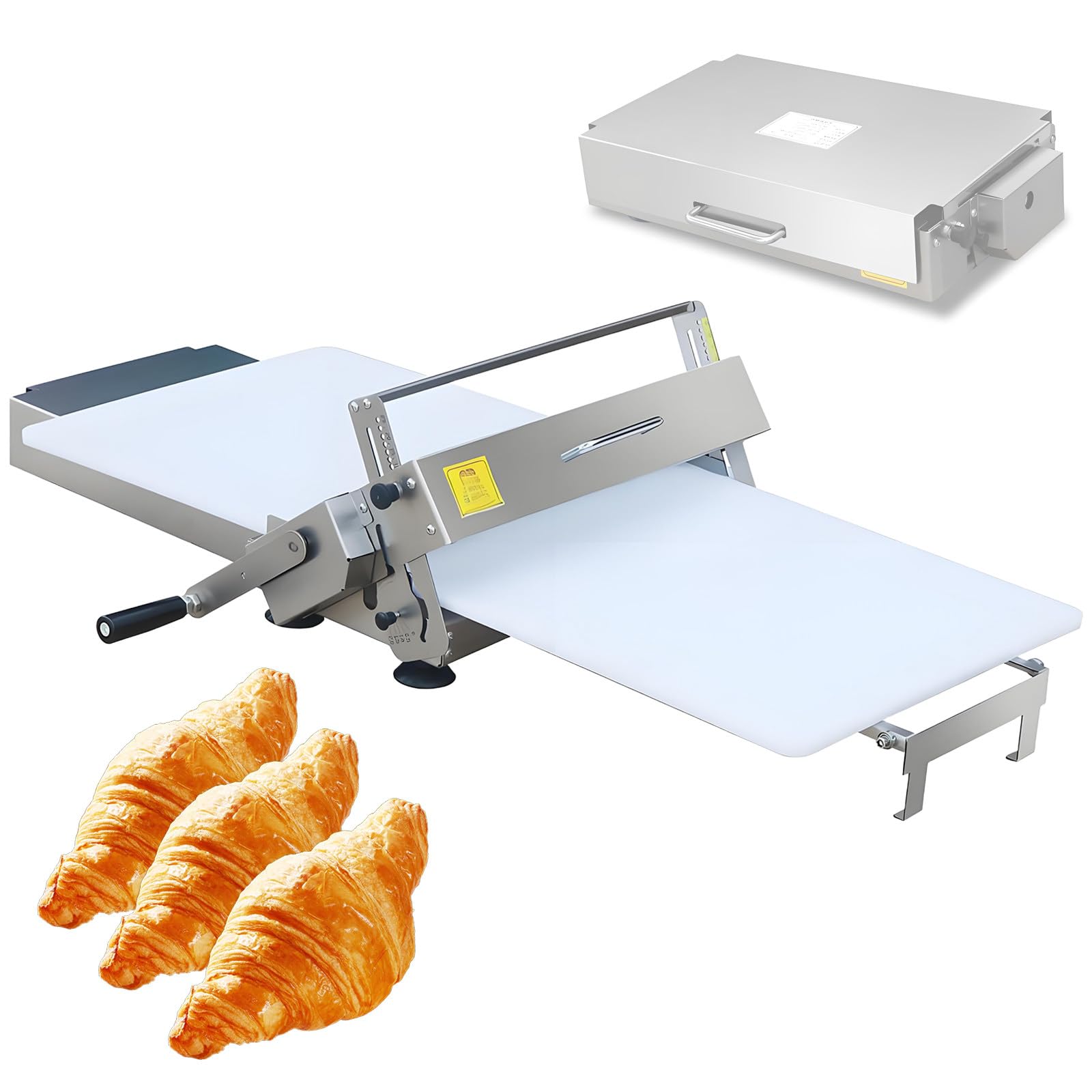 Thickness Adjustable Dough Rolling Machine,Foldable Design,Stainless Steel Manual Puff Pastry Dough Sheeter,for Bakeries Cafes Type300