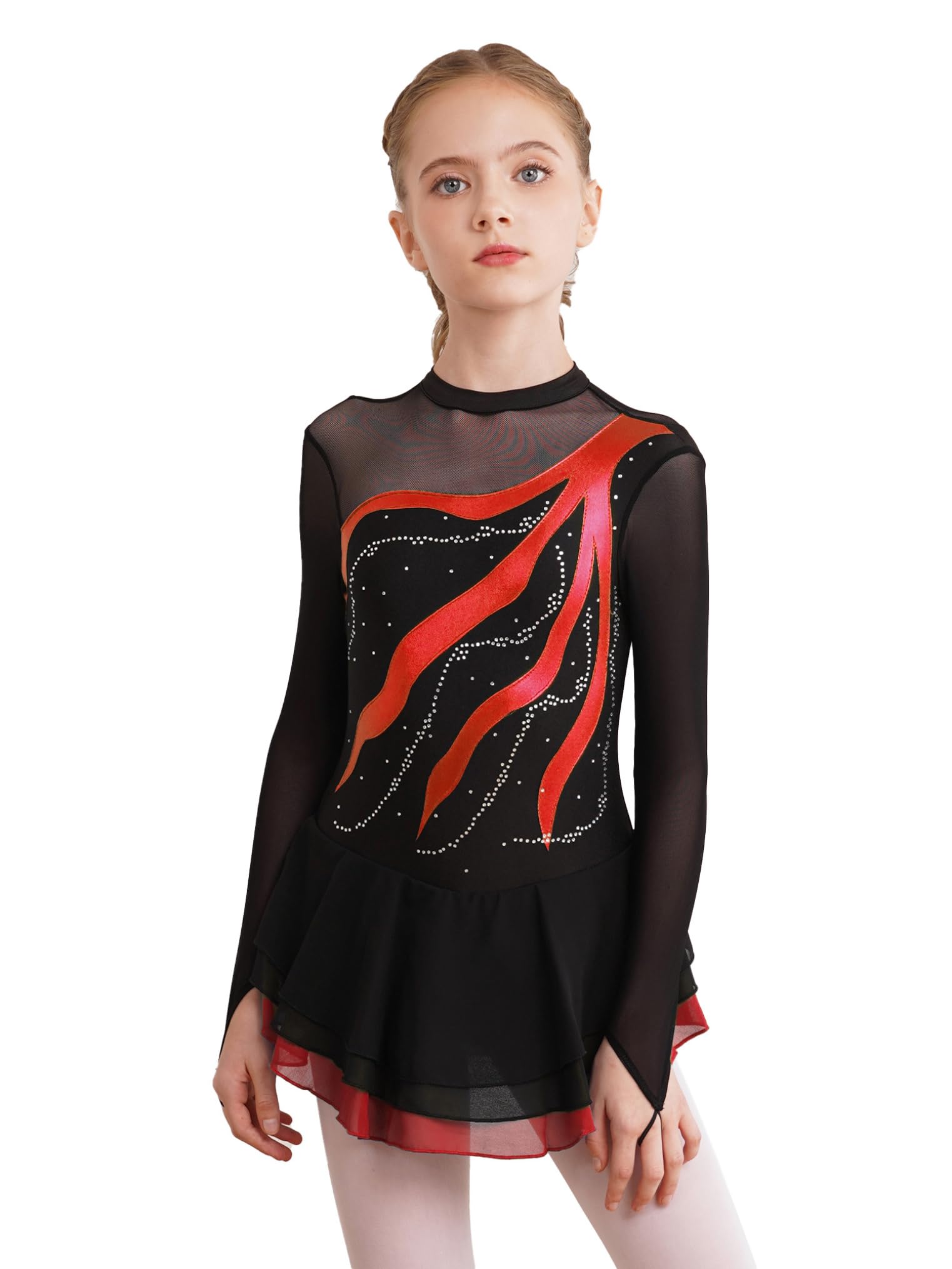 Freebily Vestido de Danza para Niña Maillot de Manga Larga con Brillante Leotardo Gimnasia Rítmica Maillot de Patinaje Competición Traje de Baile — view 19