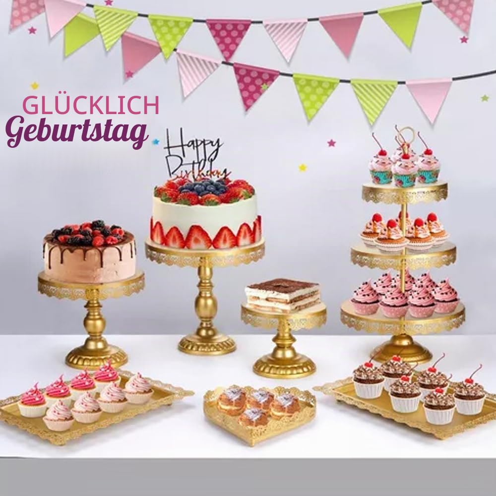 YIWEOG 7-teiliger Kuchenständer aus Metall, Desserttisch, Cupcake-Halter, Kuchen-Serviertablett, Präsentationsturm für Hochzeit, Party, Geburtstag, Jahrestag