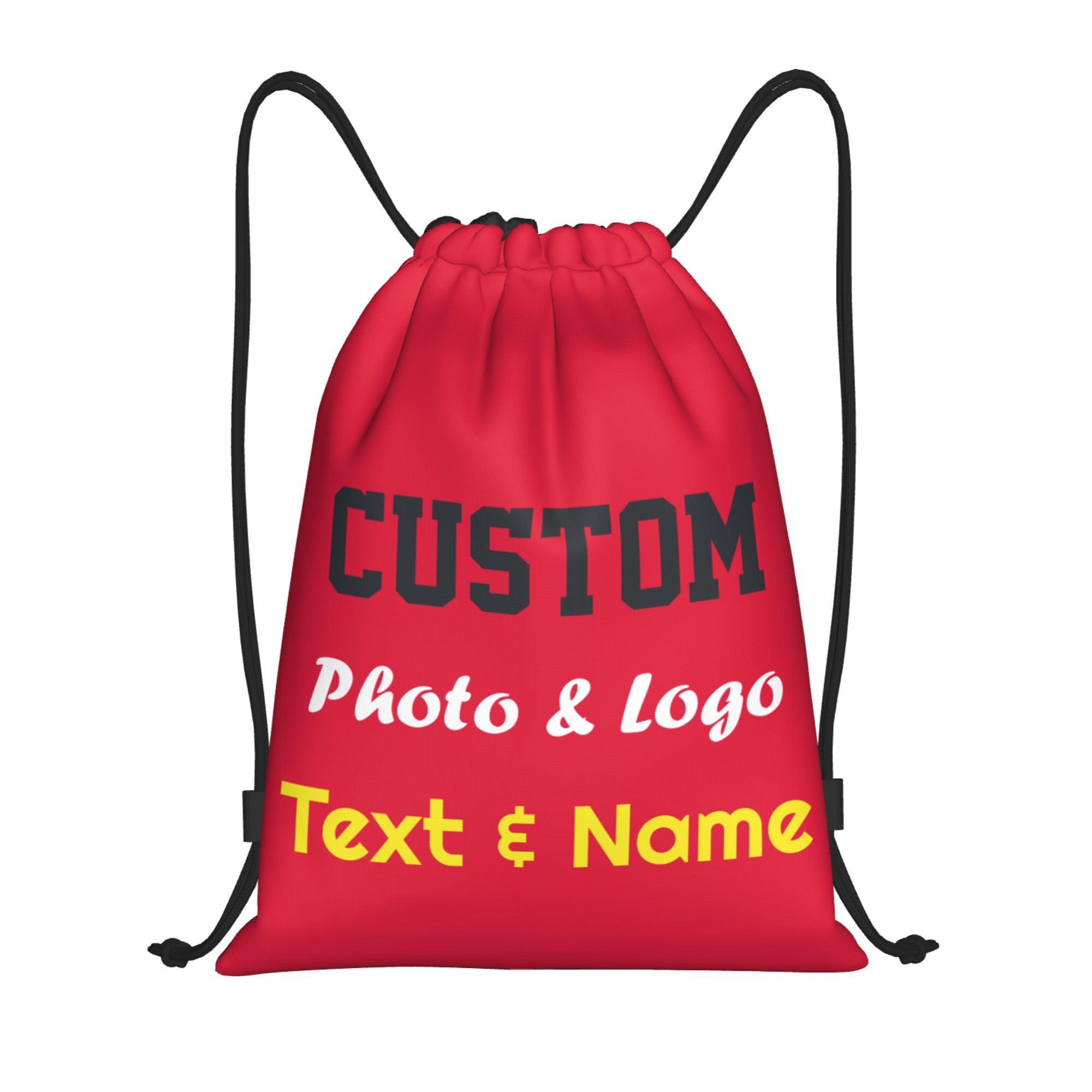 Personalised Drawstring Bag Custom Drawstring Backpack with Your Own Photo/Logo/Text/Name, Design Drawstring Gym Swimming Yoga Bag for Kids Women Men, Customised Knapsack for Sports Business, Red, L โ image 1