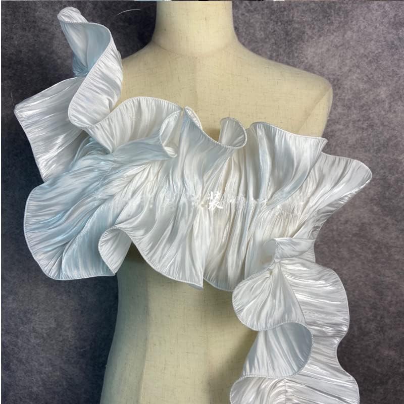 3 Yards Retro Double Ruffle Pleated Chiffon Trim Dress Decoration Fabric Applique Soft Trimming Craft Sewing (White)