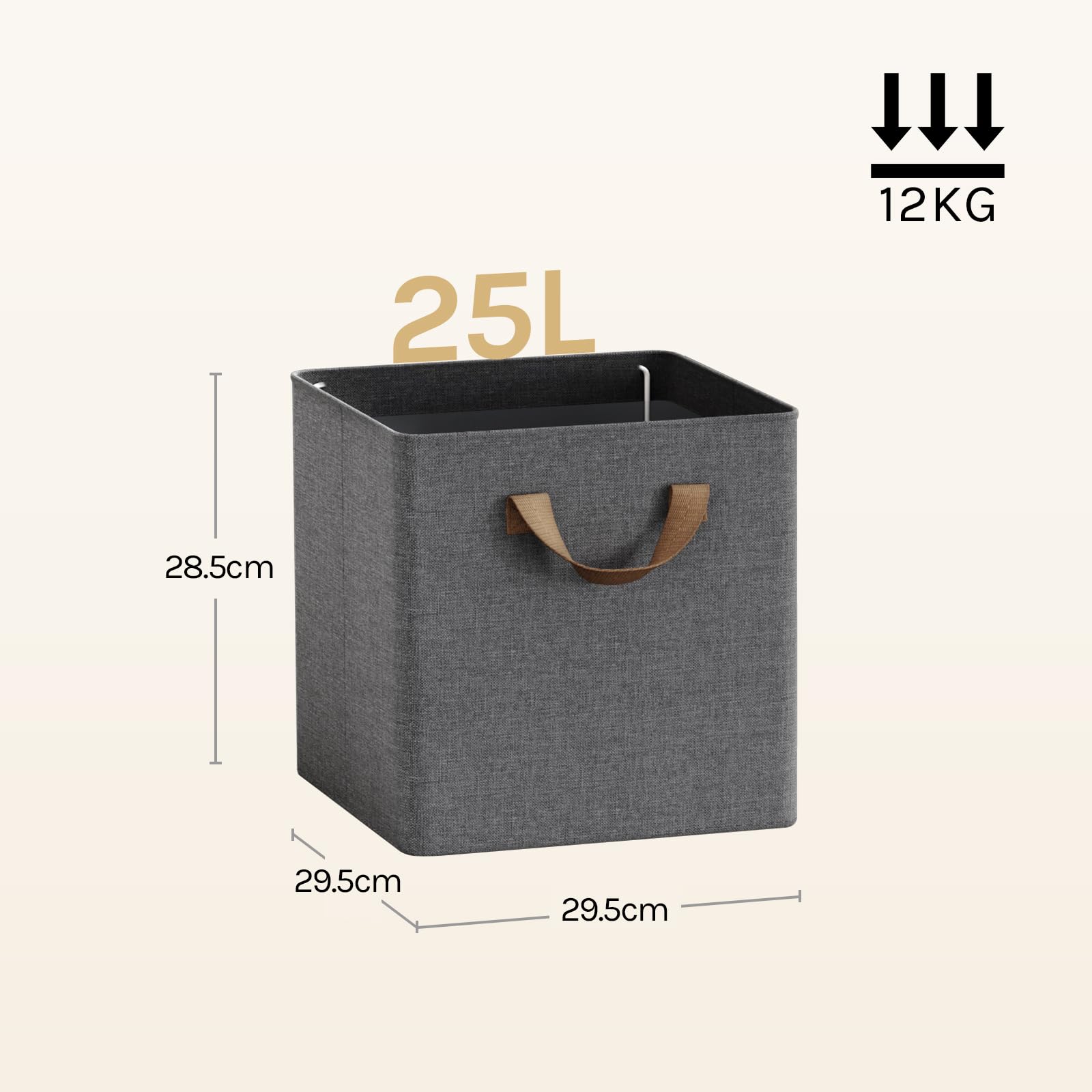 WOLTU Opvouwbare opbergdozen, 5 stuks, stoffen dozen met handgrepen en metalen frame, opbergkubussen voor woonkamer, slaapkamer, werkkamer, multifunctioneel, grijs, 29,5 x 29,5 x 28,5 cm