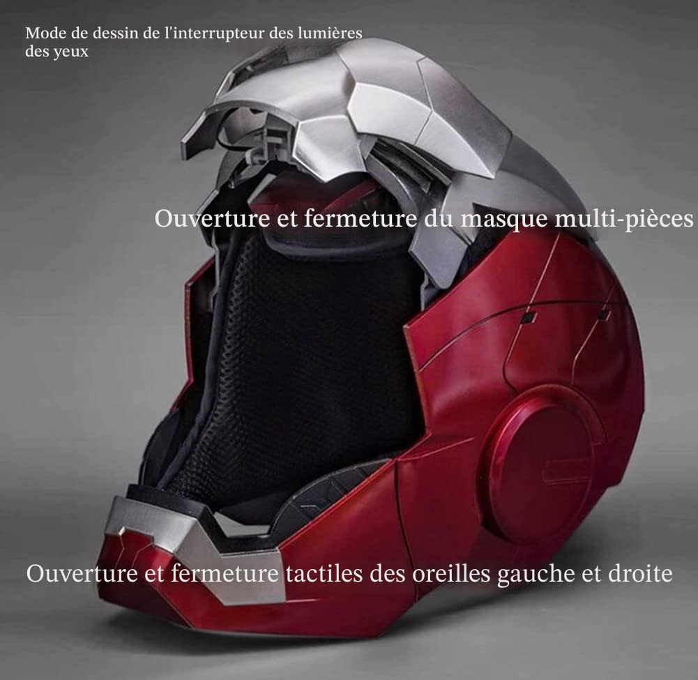 Iron Man Casque 1: 1, MK5 Portable, ouverture et fermeture électriques, masques complets pour Halloween, cadeau d'anniversaire, avec voix de voeux,BGGNG commande tactile A
