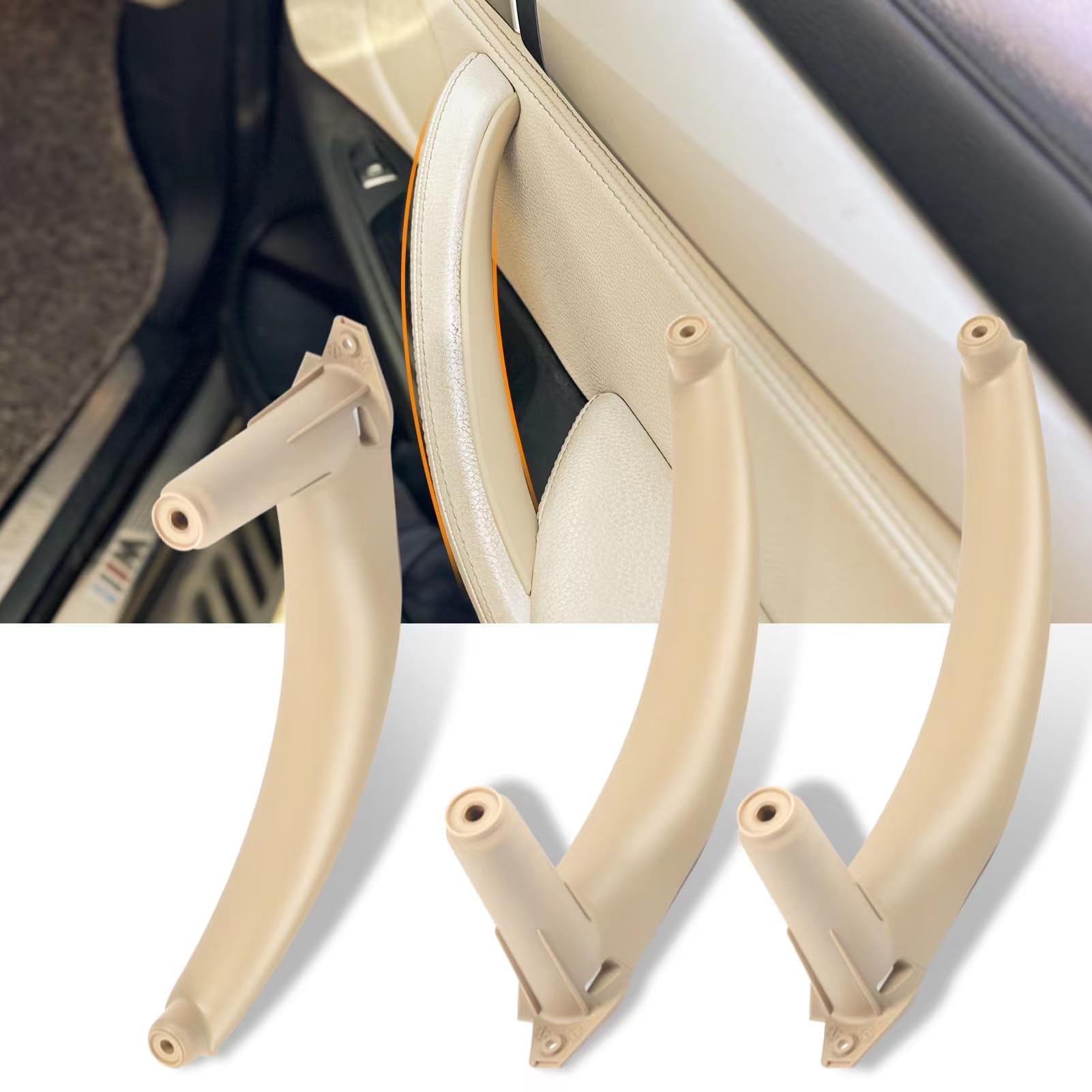 3 PCS Compatible con Tirador Puerta bmw X5 E70 2008-2013,X6 E71/E72 2008-2014 Manija Puerta Izquierda + Maneta Puerta Derecha X5 E70/X6 E71 E72 Manija Puerta Interior(Beige)