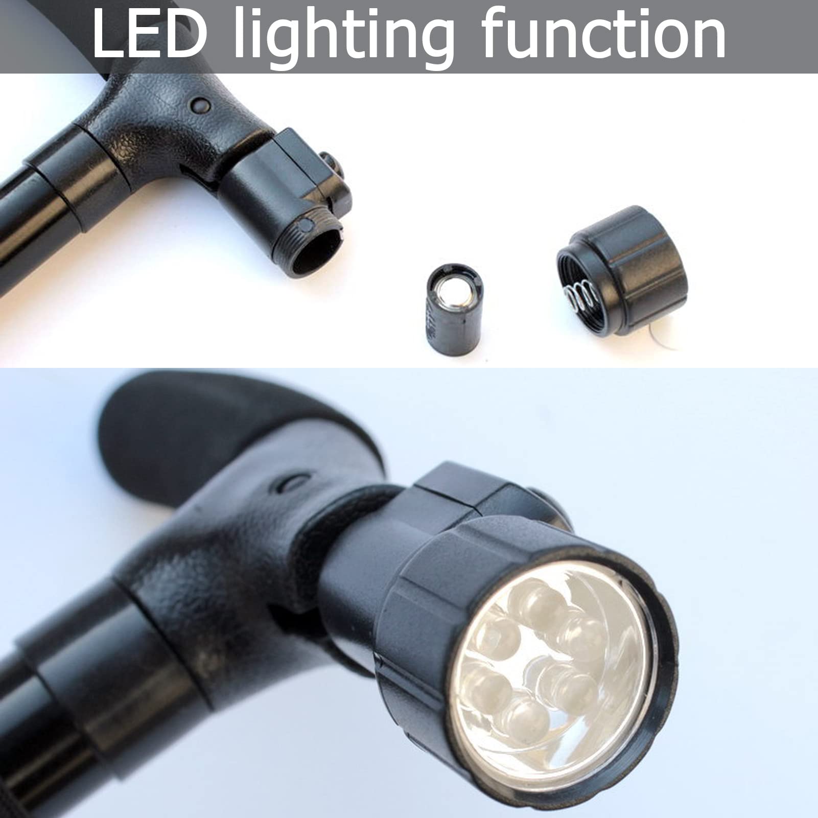 Bastone da Passeggio, Aiuto per la Mobilità Pieghevole Facile Regolabile in Altezza con Maniglia Laterale e Luce a LED per Anziani, Nero