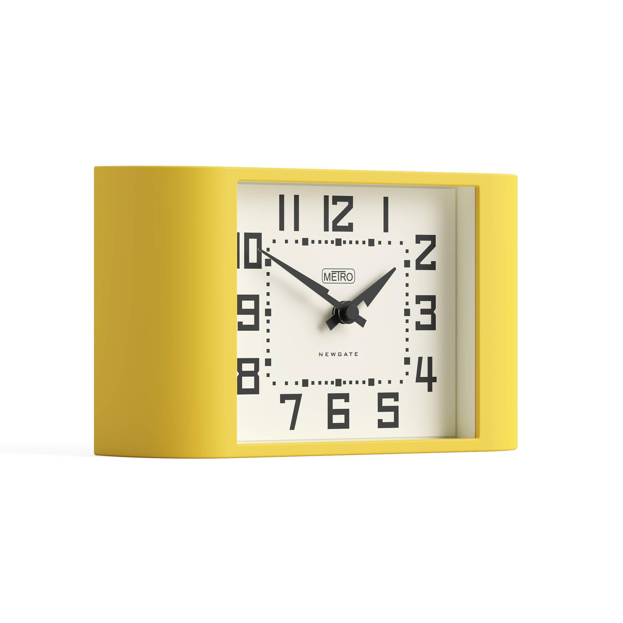 NEWGATE® Mini Metro desk clock | Retro mantel clock | Citrus yellow | Mid-century style for desk, table top, shelf or bedside