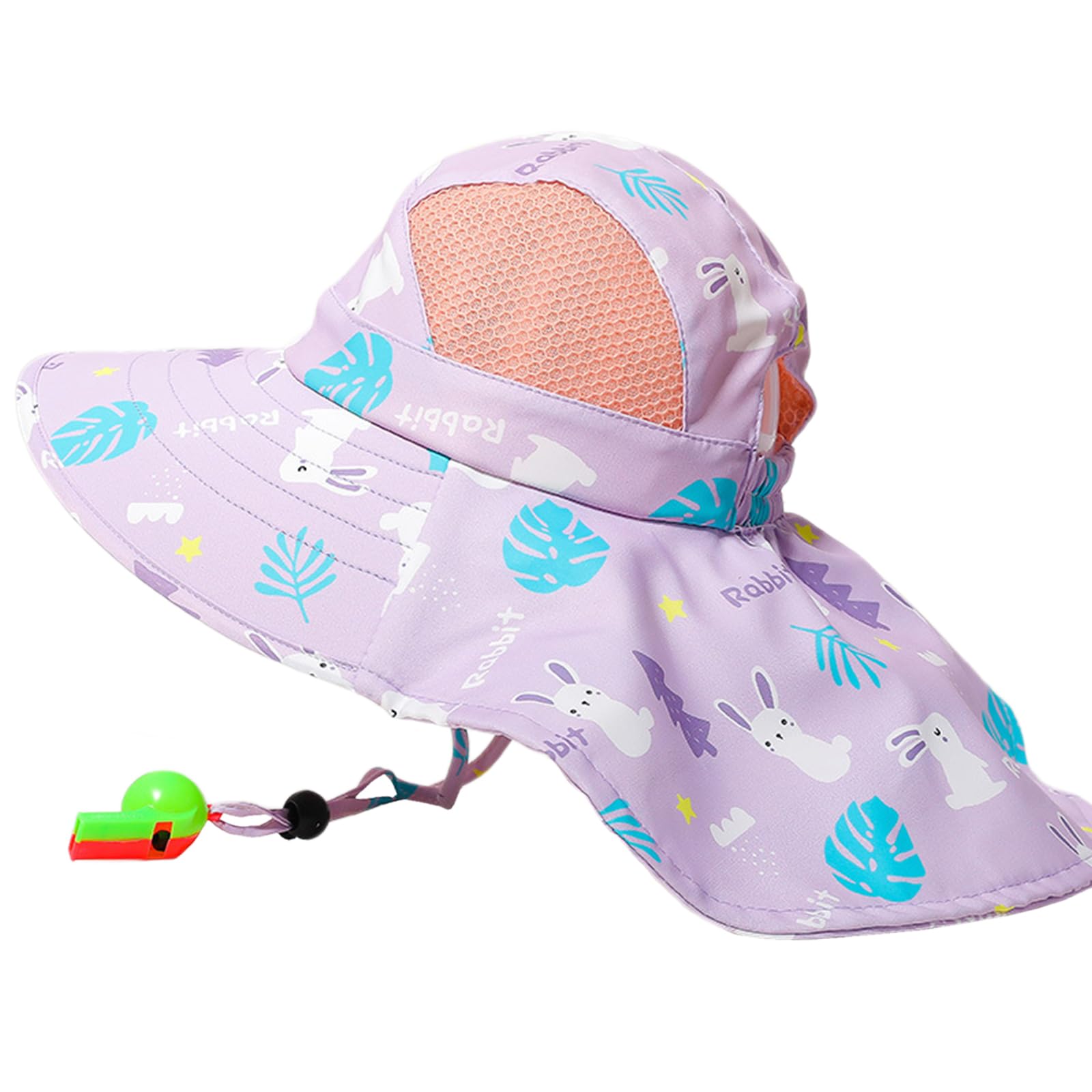 DiiWmme Sombrero de sol para niños con protección UV con autómata de verano, sombrero de cubo con solapa ancha de cuello y silbato, gorro de playa para niñas de 2 a 9 años.