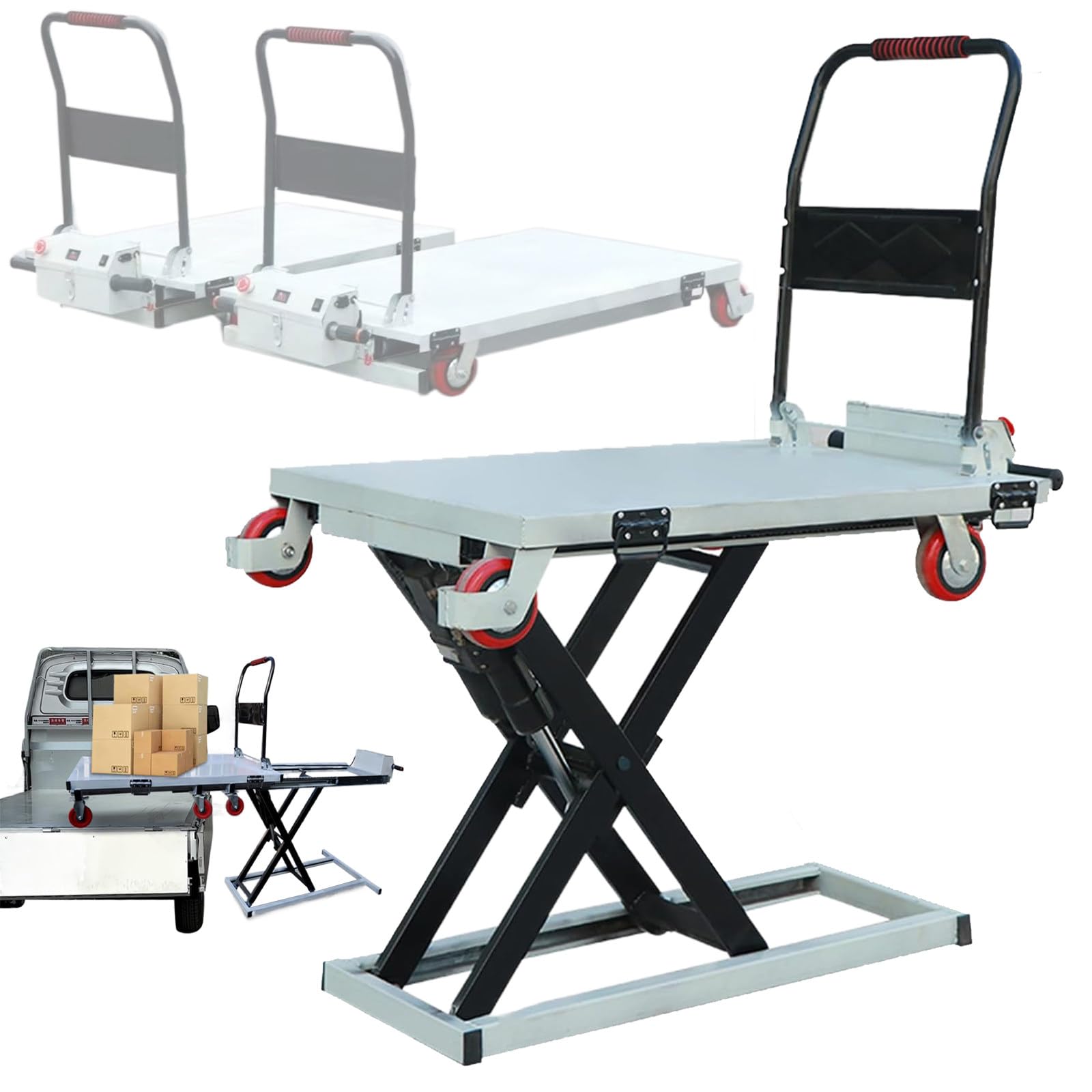 Mesa De Elevación De Tijera Eléctrica De Servicio Pesado 660 Lbs Carro Hudálico Portátil 40 Pulgadas De Altura Plataforma De Acero Ruedas Lisas para Transporte De Almacenes De Garaje