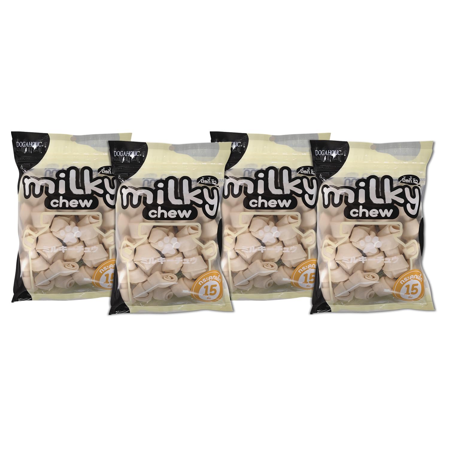Dogaholic Milky Chew Dog Treat Pack of 4 Knotted Bone (15 Pieces) (B07QC1PZZR) Amazon Price History, Amazon Price Tracker