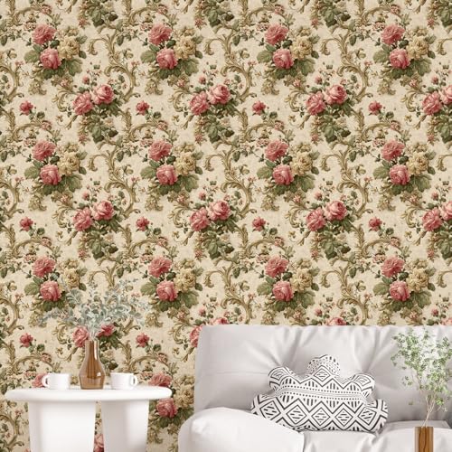 Image of PAPER PLANE DESIGN Vintage Floral Self Adhesive Wallpaper Peel & Stick, Waterproof, Stain-Proof & Self Adhesive Vinyl | Easy to Clean | 16 in X 90 in, Decor for Bedroom, Hallway, Living Room (D)