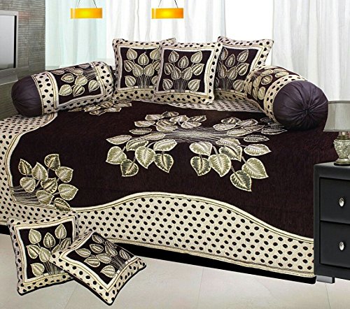 Velvet Chenille Diwan Set of 8 Pieces, Brown-picture-22