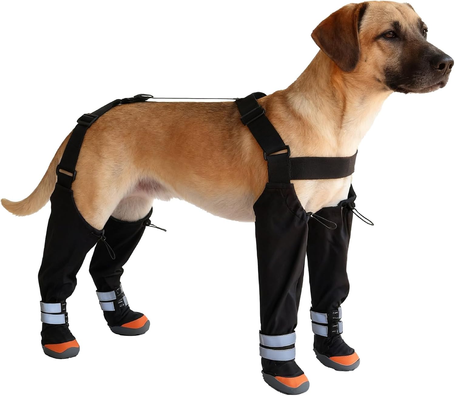 Winter Dog Suspender Boots, Dog Paw Protectors, Waterproof Doggy Booties for Winter, Anti-Slip Reflective Dogs Shoes Snow Boots for Outdoor Walking