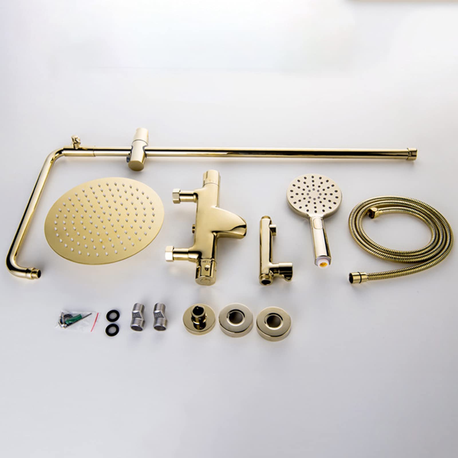 Zestaw prysznicowy termostatyczny Gold Combo do montażu na ścianie, z baterią natryskową, słuchawką prysznicową i wylewką wannową.,
