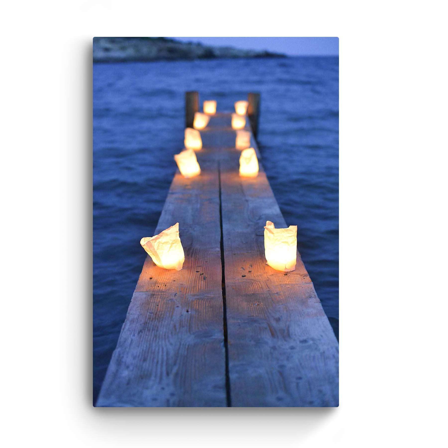 Startonight Bilder Kerzen und Romantik, Leinwandbilder Moderne Kunst, Landschaft Wanddeko Kunstdrucke, Wandbilder XXL Wohnzimmer Groß Wand Bild 80 x 120 cm, Tag Nacht Effekt, Elegante Geschenkidee