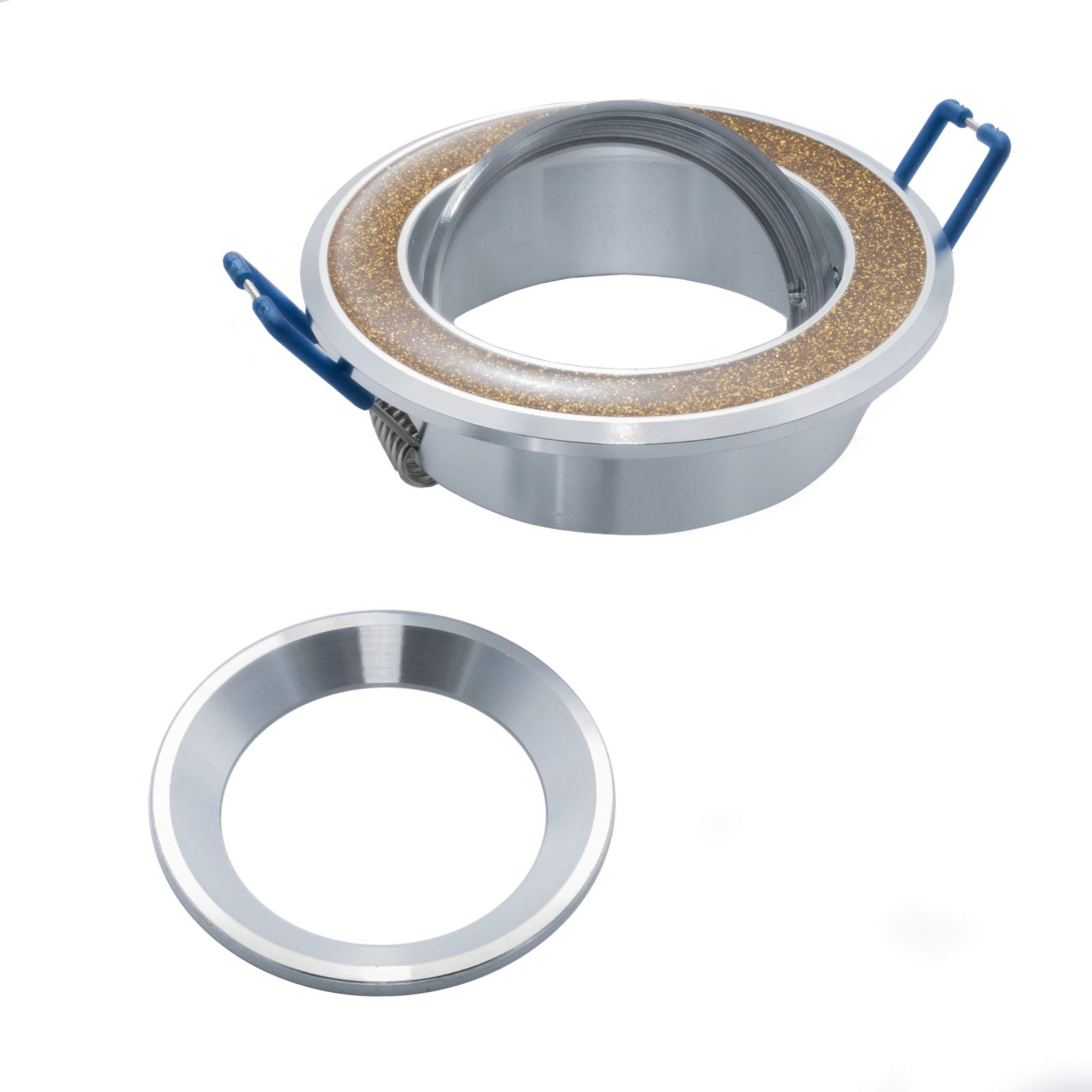 Kit 10 Porta faretto ad incasso in acciaio orientabile supporto tondo per faretti foro 72 mm Argento