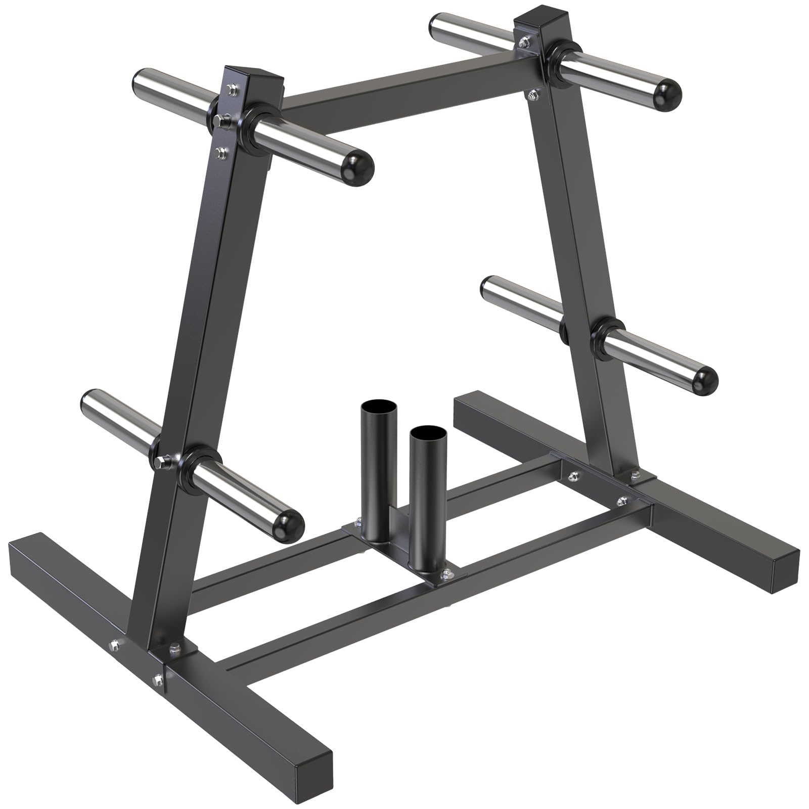 Kipika Gewichtsscheibenständer, Halter für 5 cm Olympia-Scheiben & 2 Langhantelhalter, robuster Bumper-Platten-Organizer für Heim-Fitnessstudio mit optionalen Rollen (A-Schwarz, ohne Rollen, 360 kg)