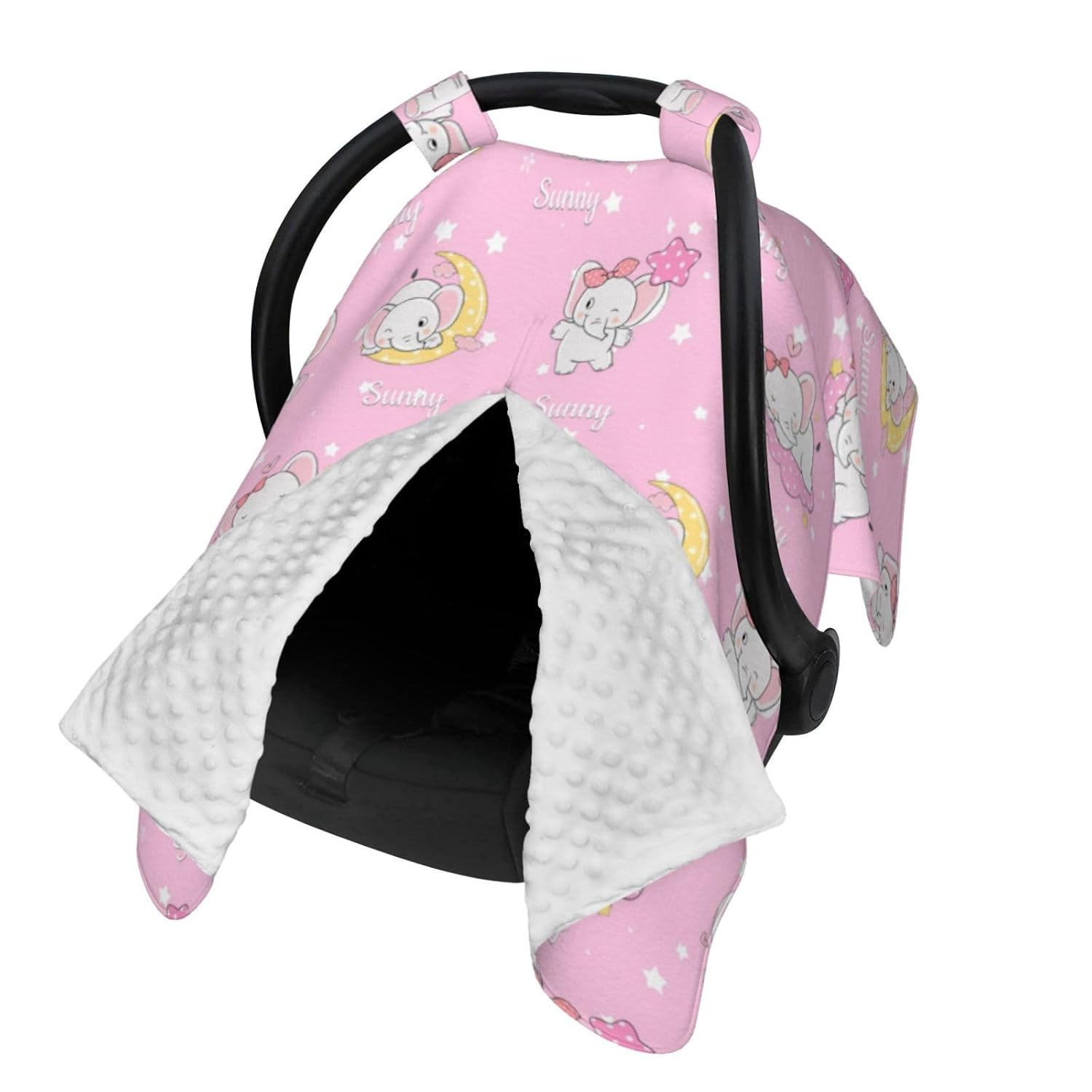 Personalized Baby Car Seat Canopy for Babies with Name, Custom Elephant Pink Stroller Car Seat Covers for Girls, Nursing Carseat Cover for Breastfeeding, Car Seat Canopies for Newborn