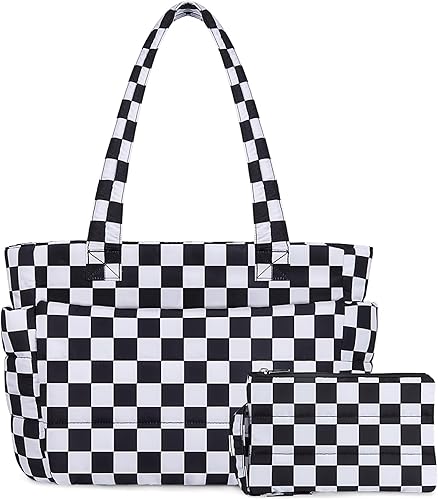 Miniatura 40 de TOPDesign Bolsa Tote Acolchada para Mujer, Bolso de Mano Ligero Inflado con Compartimentos, Bolsa de Hombro Acolchada para Trabajo, Viajes, Gimnasio