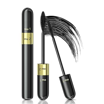 VIBELY 2 IN 1 لاش مستحضرات التجميل 4 D ماسكارا الحرير - 5 x أطول، مقاوم للماء، لا تكتل، أسود طويل الأمد