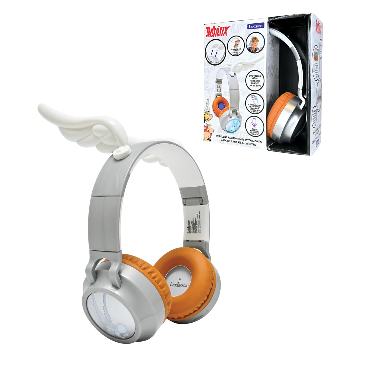 Lexibook, 3D Asterix Design Bluetooth® and Wired Foldable Headphones with Safe Volume limitation, HPBT015AX