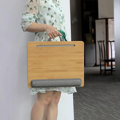 Miniatura 3 de Escritorio ajustable para laptop con cojín, soporte de bambú para laptop con tira antideslizante, soporte para teléfono y tableta, se adapta a hasta