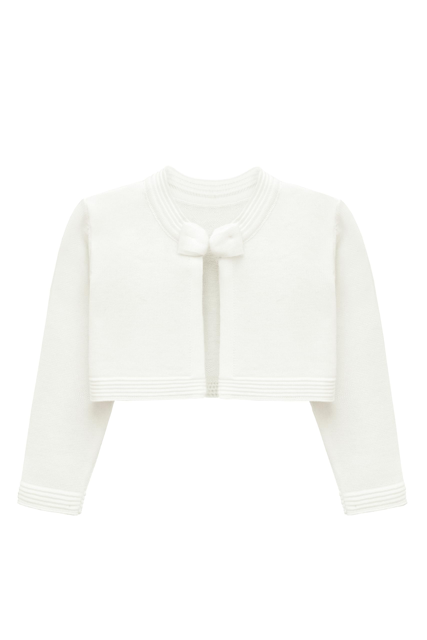 Lilax Baby Girls' Knit Long Sleeve Sweater, Bowknot Closure Bolero Cardigan (Cream, 9-12 Months)