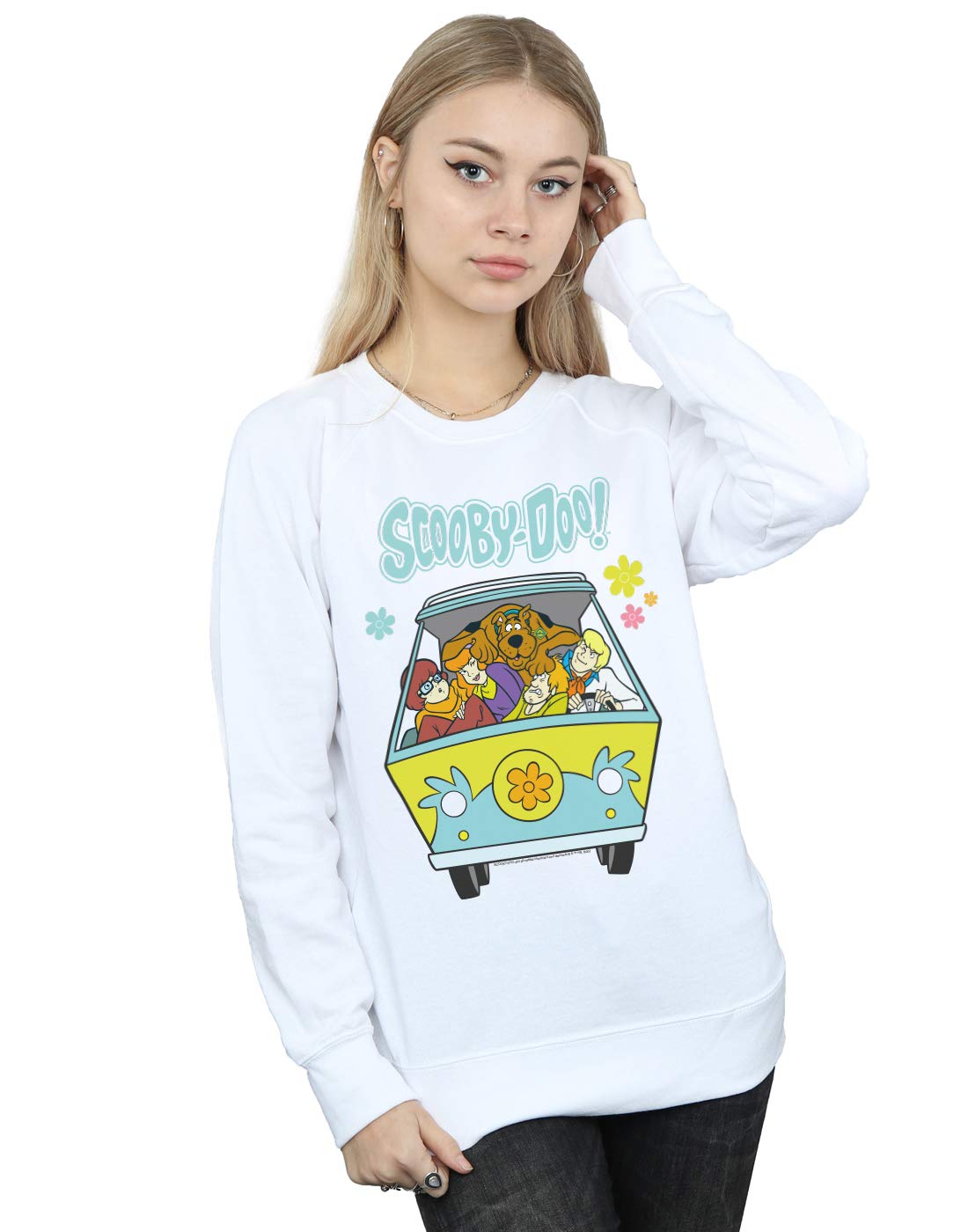 Absolute Cult Women's White Scooby Doo Mystery Machine Group Sweatshirt Medium