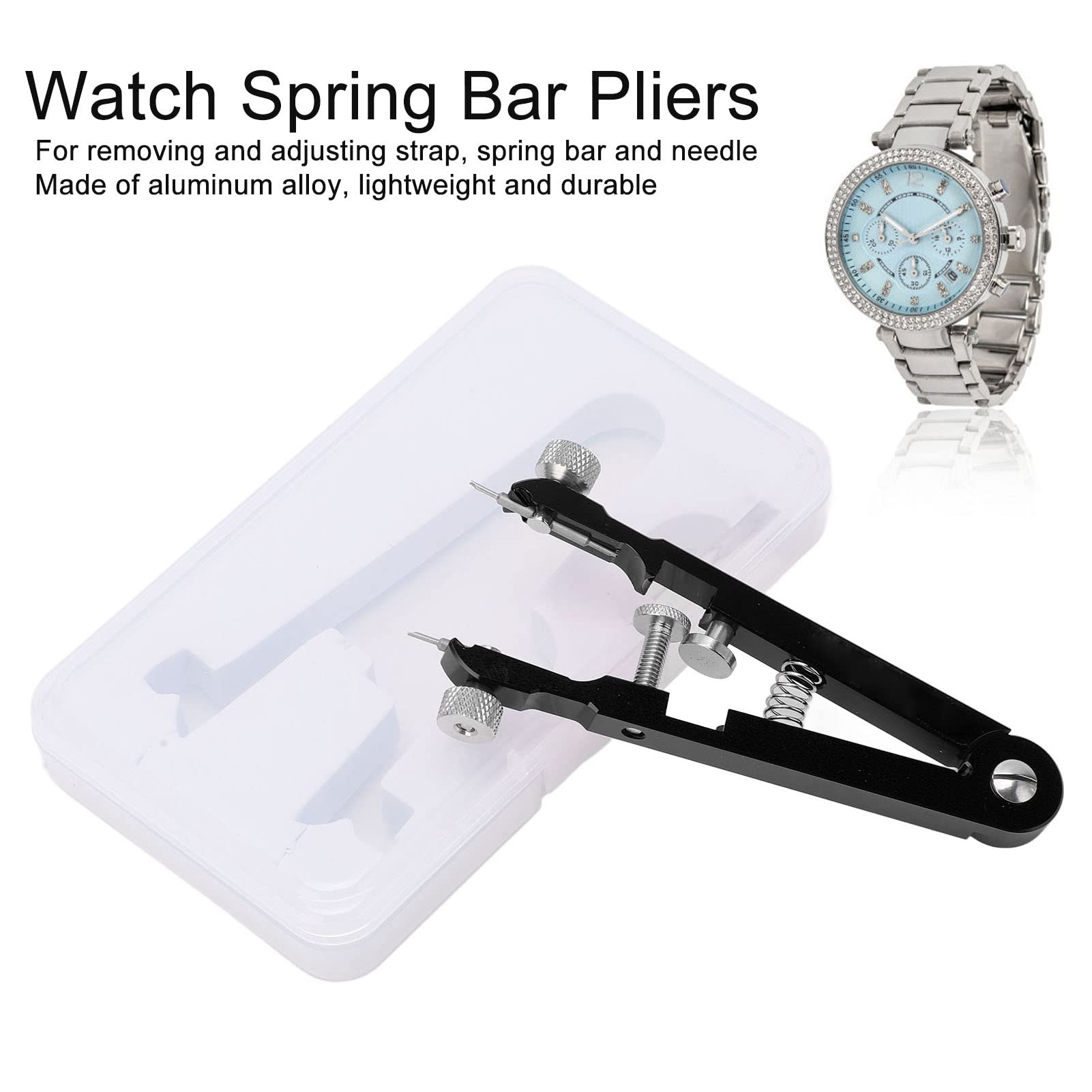Pinza per barrette di fissaggio con 6 punte, strumento in lega di alluminio a forma di V per la rimozione dei cinturini degli orologi, set di pinzette di precisione per la (Nera)