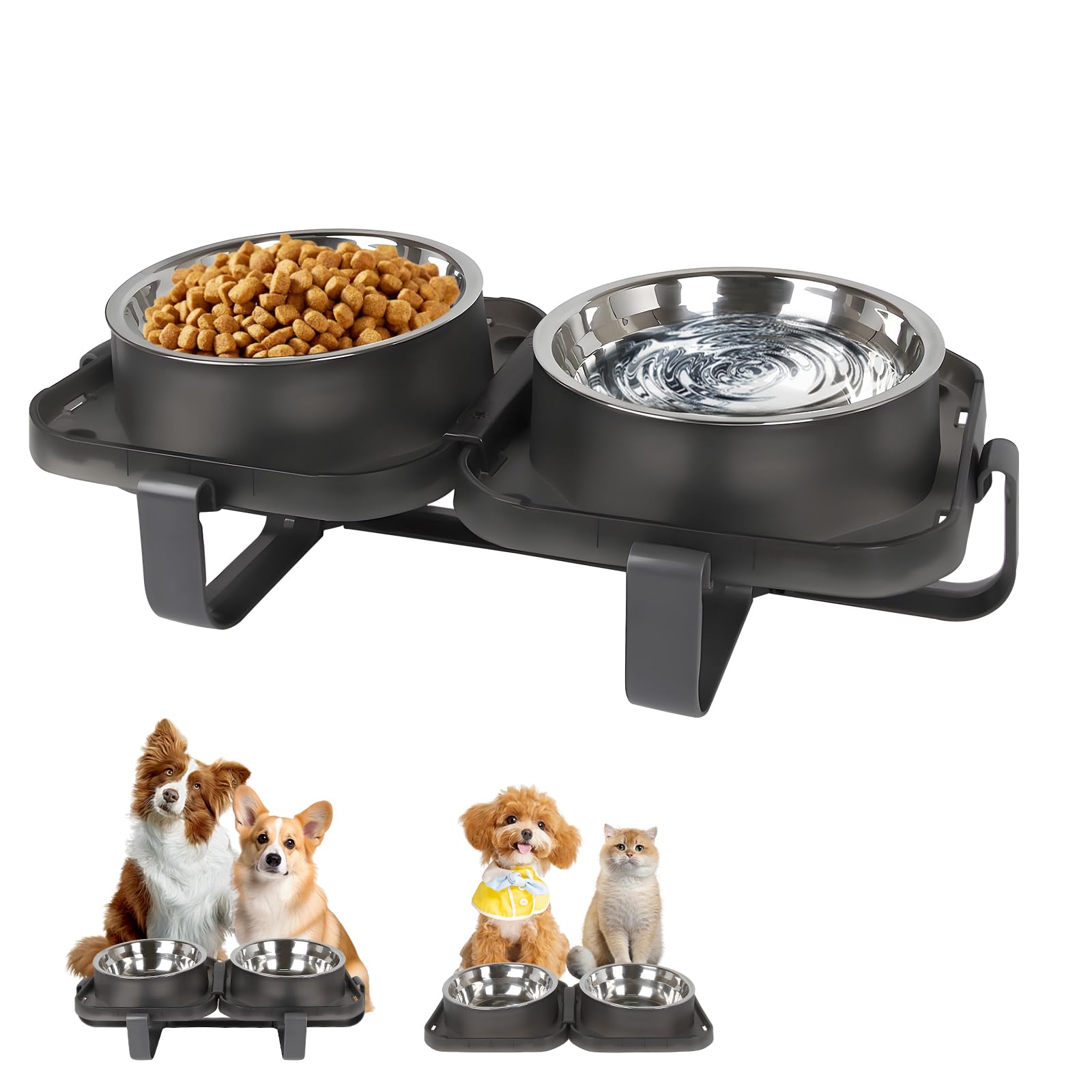 Cuencos elevados para perros, cuenco elevado de acero inoxidable para perros sin derrames, cuenco de comida y agua para razas pequeñas y medianas, estación de alimentación para perros más