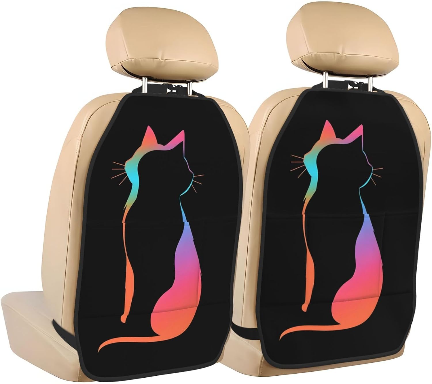 Car Seat Back Kick Protector 2 Pack 18.5x26.4 Inch, Cat Anti-Kick Pad, Waterproof Oxford Fabric Large Rear Seat Cover for Kids Pets Fits SUV Jeep Truck Sedan