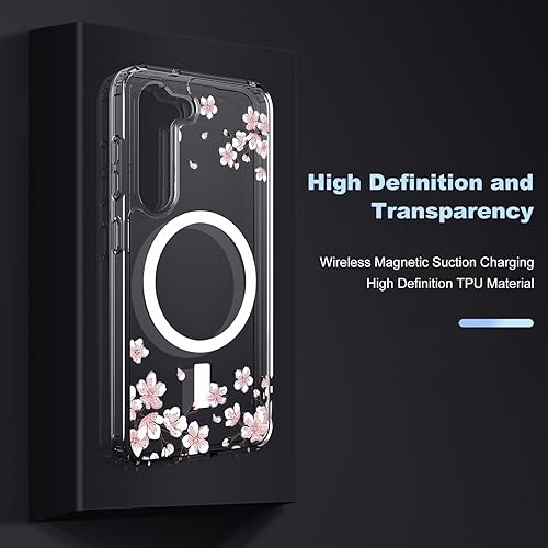 Miniatura 5 de Funda magnética Sakura para Samsung Galaxy S23 Ultra compatible con carga inalámbrica MagSafe, bonito diseño de flor de cerezo, a prueba de golpes,
