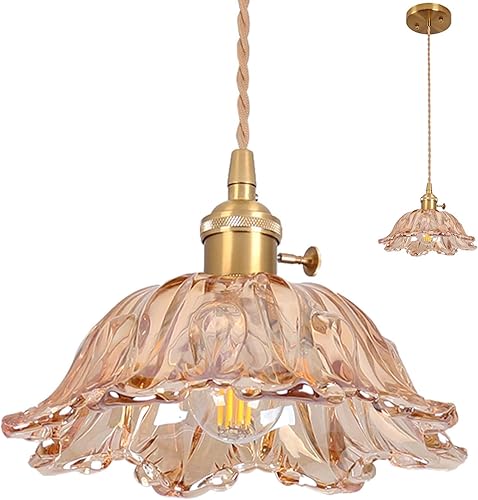 Miniatura 24 de Luces Colgantes para Isla de Cocina, Luz Colgante de Cristal Verde Accesorios de Iluminación Vintage, 9.4 pulgadas E26 Acabado Lámpara Colgante de