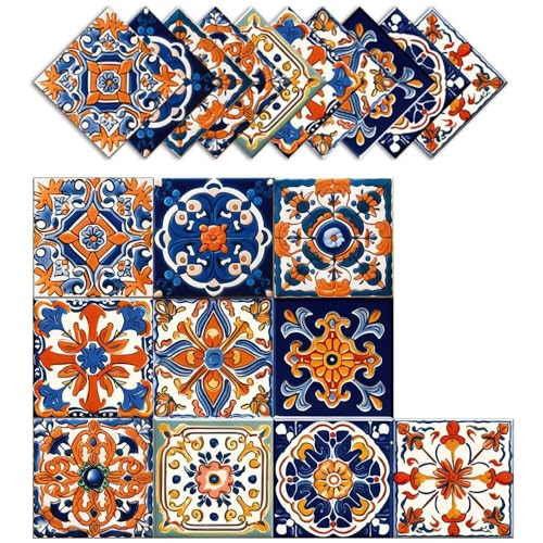 ArtisanAura Peel and Stick Moroccan Tile Stickers, Waterproof Backsplash for Kitchen & Bathroom, Self-Adhesive Removable Talavera Boho Wall Decals for Home Decor (6x6 Inch, 10 PCS)