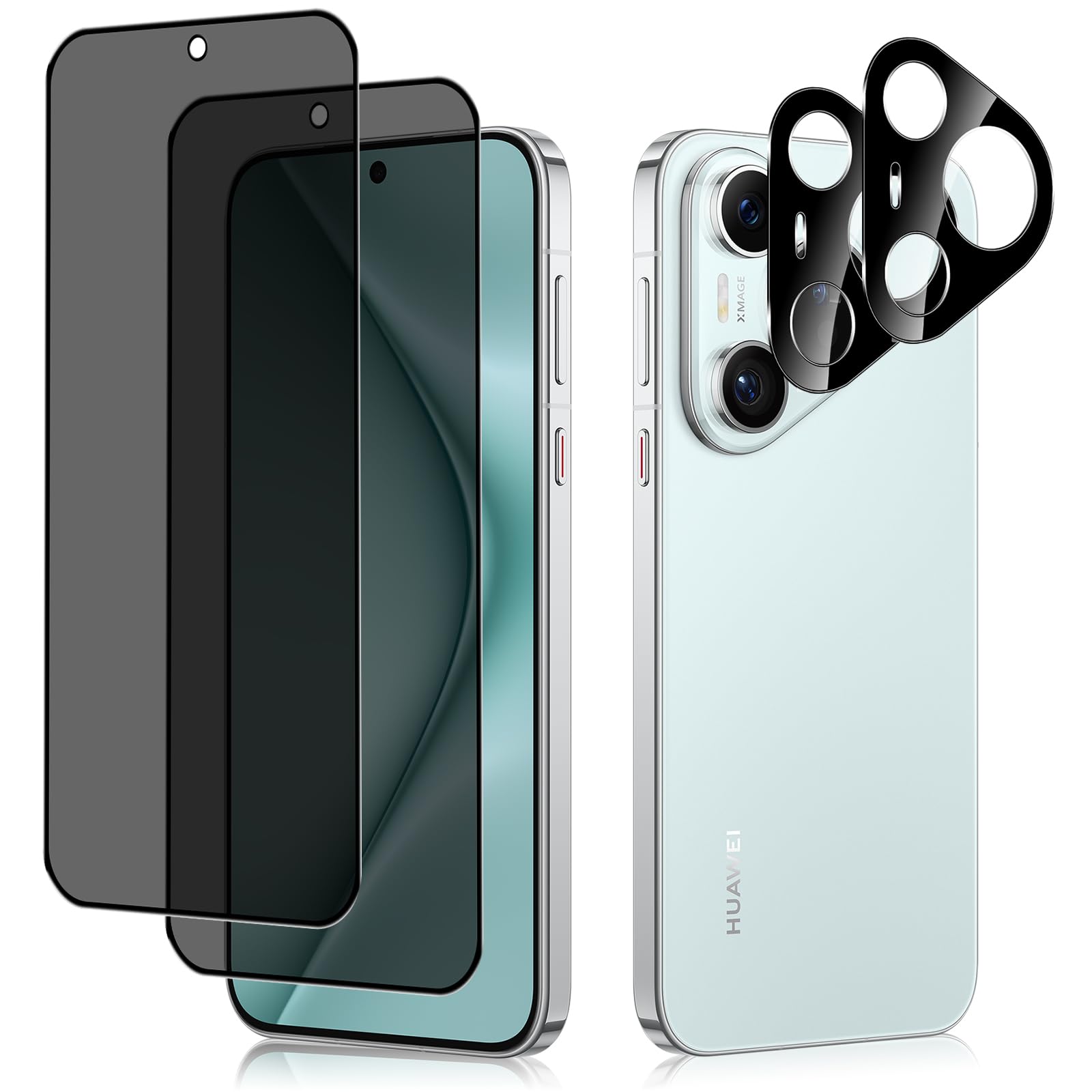 HeeYea Privacy Screen Protector 2 Pack for Huawei Pura 70 5G with Camera Lens Protecto 2 Pack, [Anti-Scratch] [9H Hardness] Anti-Spy Protection Tempered Glass Film for Huawei Pura 70 5G